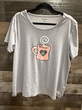 Life Is Good Light Gray Tee with Navy Logo with pants